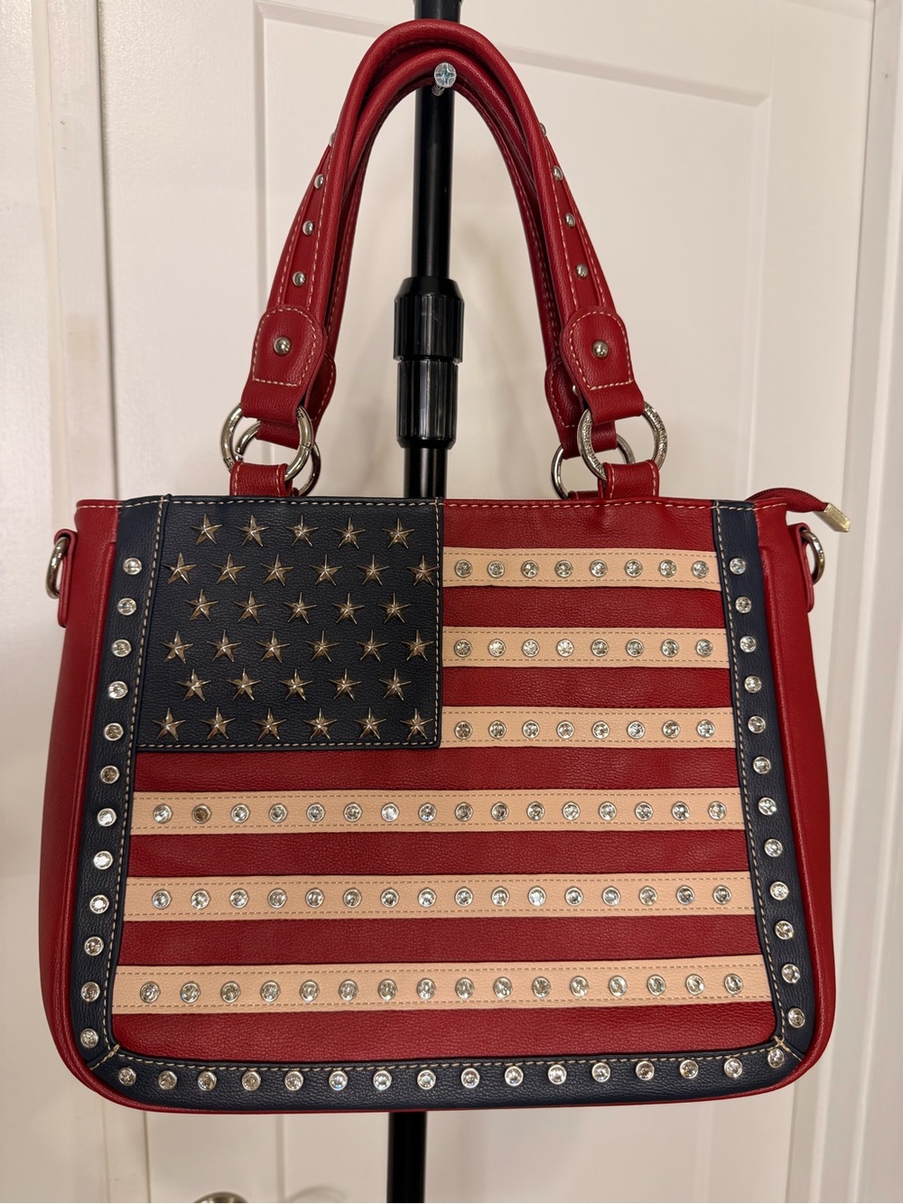 Montana West Red Navy Cream Studded Flag Shoulder Bag